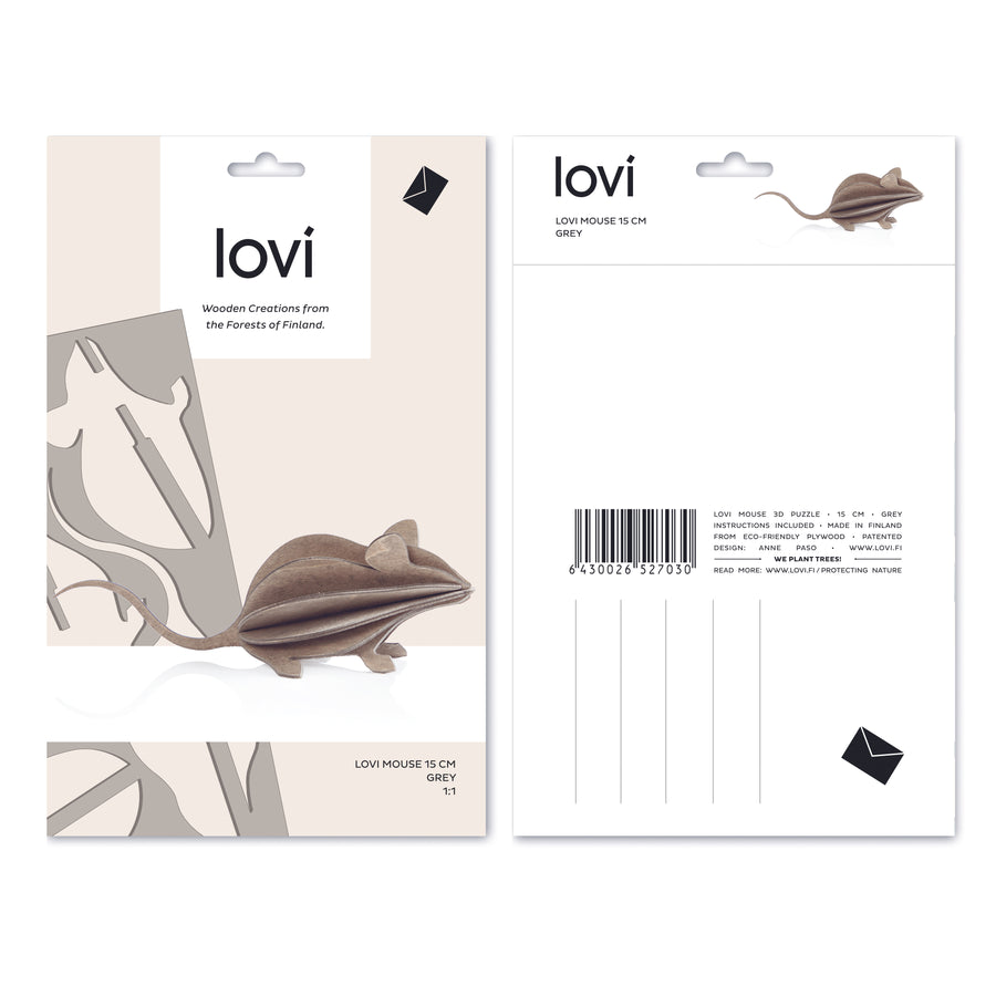 Lovi - Medium Mouse, Grey (15cm)