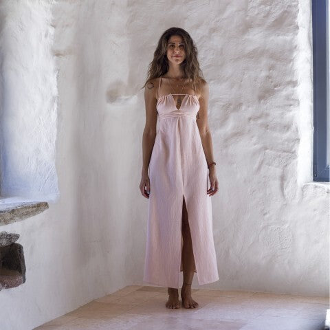 Loom.ist Sile Maxi Halter Lace-Up Dress - Blush