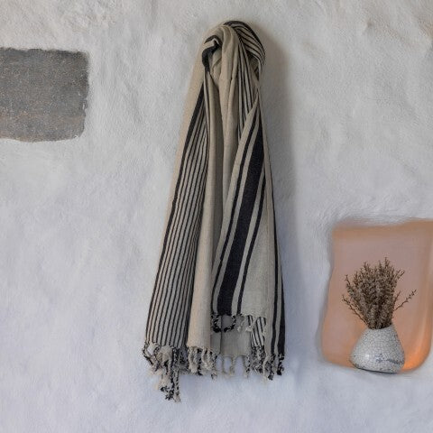 Loom.ist Striped Linen Turkish Towel - Natural/Black Stripe