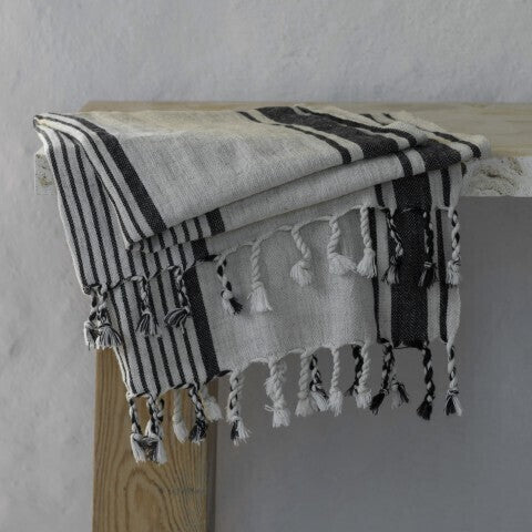 Loom.ist Striped Linen Turkish Towel - Natural/Black Stripe