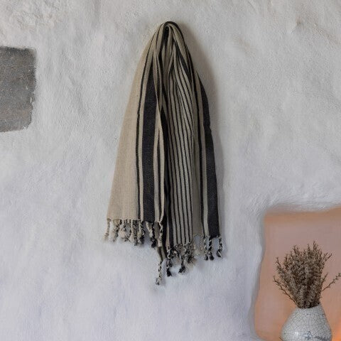 Loom.ist Striped Linen Turkish Towel - Natural/Black Stripe