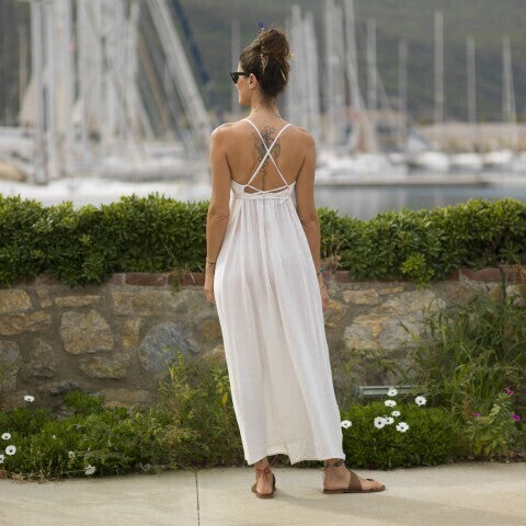 Loom.ist Sile Maxi Halter Lace-Up Dress - Off White