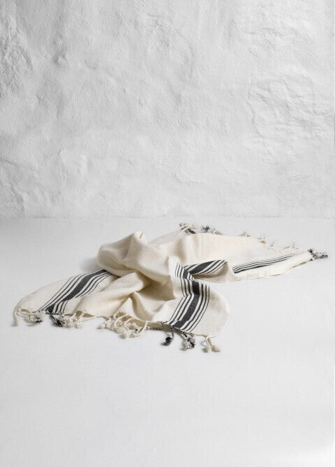 Loom.ist Natural Hand Towel - Natural/Bold Black Stripes in Middle