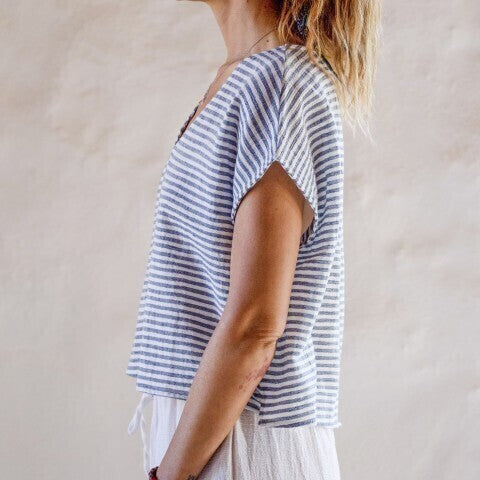 Loom.ist Sile V Neck Top - Bold Marine Striped