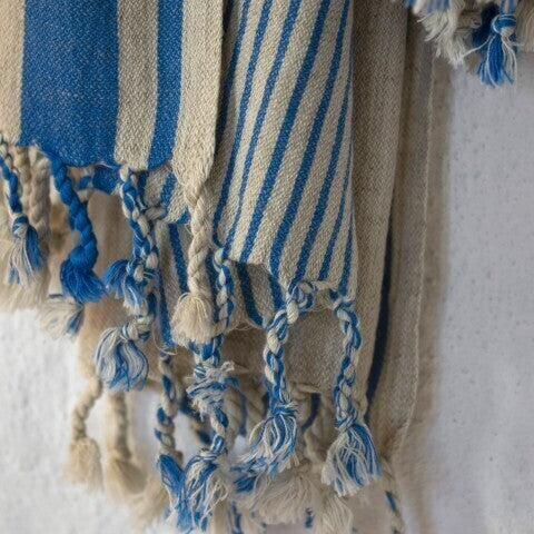 Loom.ist Striped Linen Turkish Towel - Natural/Marine Stripe