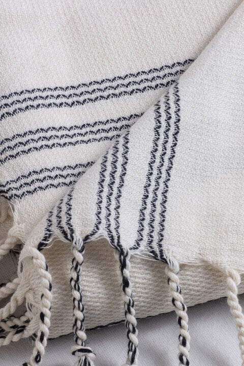 Loom.ist Natural Hand Towel - Natural/Triple Black Stripes