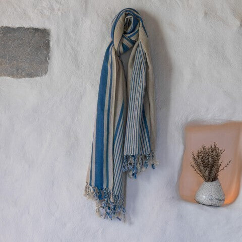 Loom.ist Striped Linen Turkish Towel - Natural/Marine Stripe