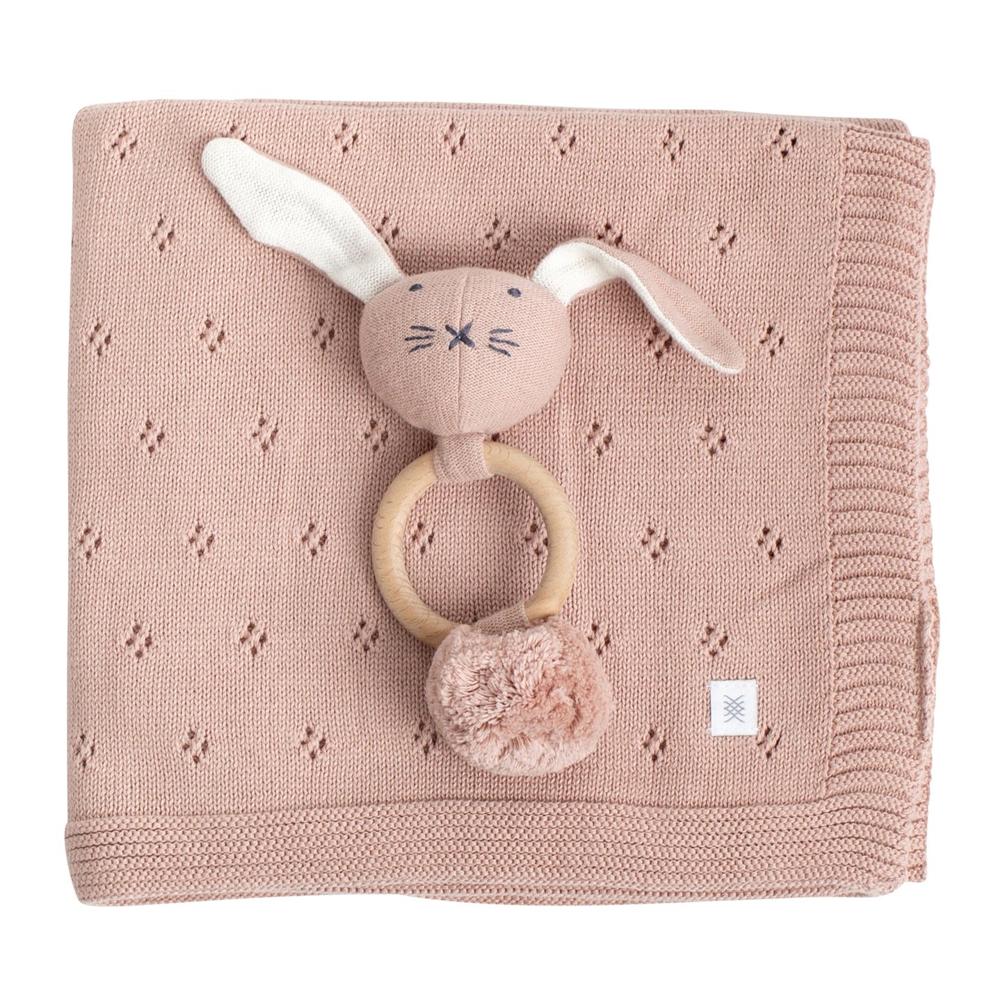 Zestt - Organic Cotton Baby Blanket & Rattle Gift Set - Blush/Bunny