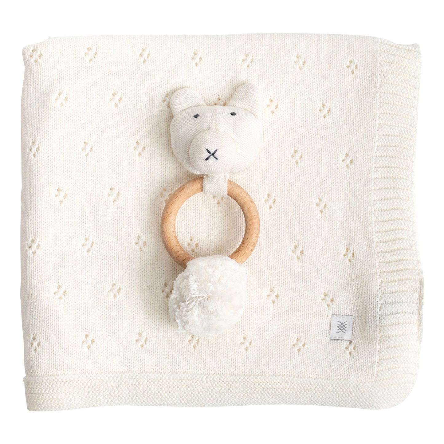 Zestt - Organic Cotton Baby Blanket & Rattle Gift Set - White/Bear