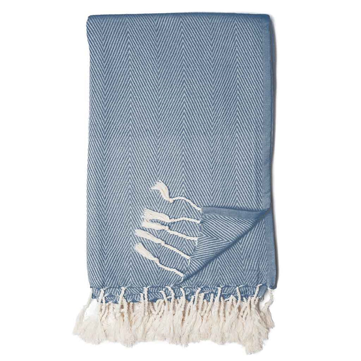 Zestt - Organic Cotton Herringbone Throw Blanket - Marine