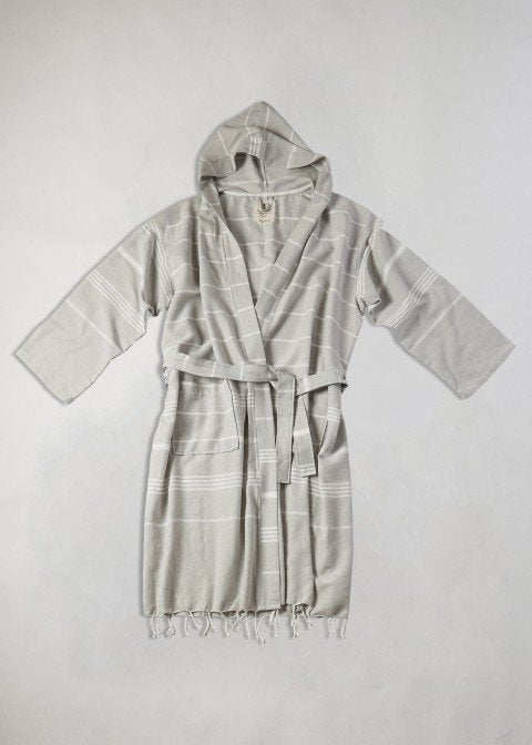 Loom.ist Long Classic Hooded Bathrobe - Light Grey/White