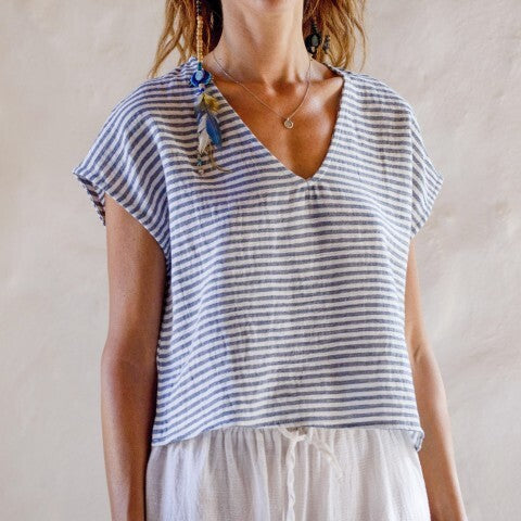 Loom.ist Sile V Neck Top - Bold Marine Striped