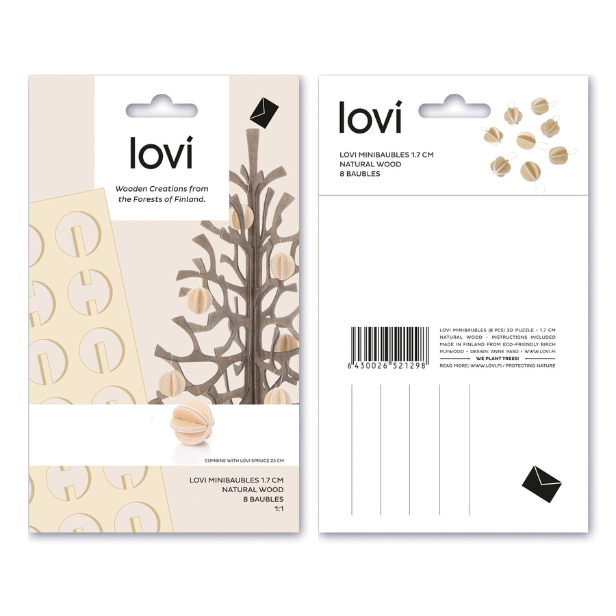 Lovi 8 Mini Baubles, Natural (1.7cm)